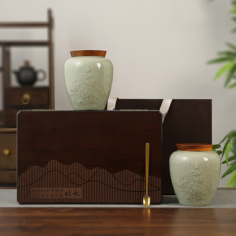 2026新款烤漆木盒陶瓷茶叶罐绿茶白茶普洱茶通用礼盒包装定制礼品
