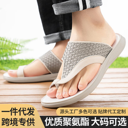 跨境大码男士编织夹趾舒适软底防滑透气外穿工厂现货支持一件代发