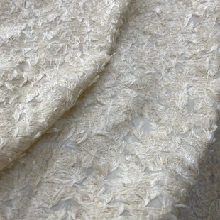 棉人丝麻流苏剪花 浅米杏色 上衣裤子服装面料