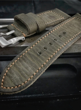 GF手工表带灰色做旧复古男士真皮表带适用于沛纳海