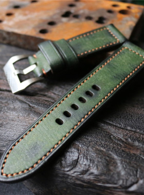 GF手工表带绿色做旧颜色会变深PAM382真皮意大利牛皮适用于沛纳海
