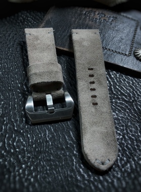 GF手工表带真皮灰色柔润翻毛皮适用于沛纳海帝舵iWatch ultra等