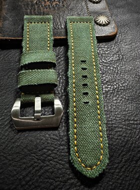 手工帆布军绿色大飞26MM382铜表带可做双面布适配沛纳海大飞等
