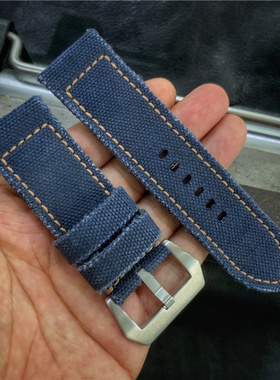 GF手工表带 蓝色帆布表带做旧 PAM671 960 1616 适用于沛纳海