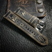 GF手工表带霍尔文茶芯牛皮复古表带柔软111 372适用于沛纳海大飞