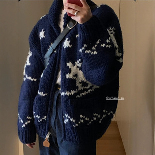 韩国urbanic30同款25秋冬圣诞新年麋鹿针织毛衣开衫慵懒拉链外套