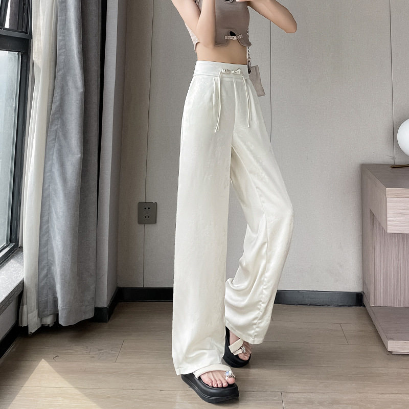 【2435】新中式冰丝裤女夏季窄版阔腿裤薄款凉凉休闲直筒国风裤子