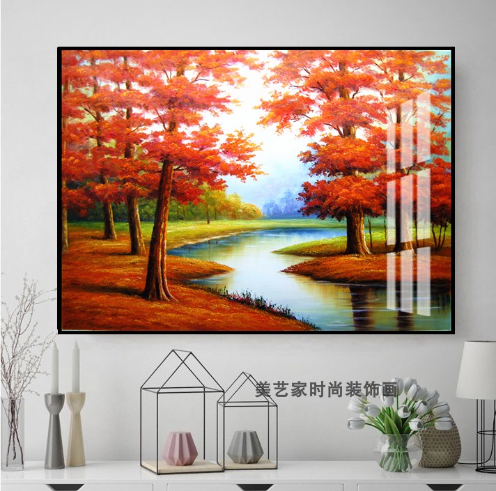 客厅装饰画沙发背景墙风景画现代简约大气挂画红树林横幅枫树油画图片