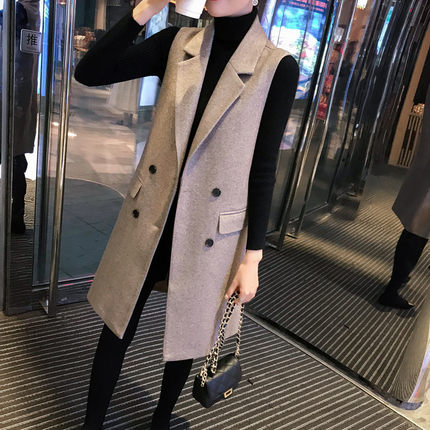 毛呢马甲女2026春季中长款大码显瘦呢子外套韩版西装女士马夹外搭