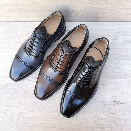 英伦三接头牛津皮鞋男真皮缝线