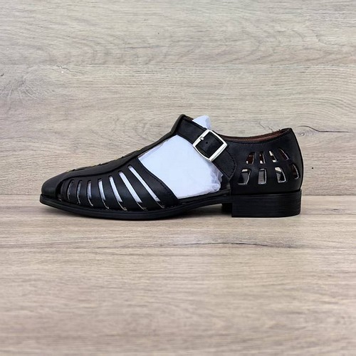 外贸复古凉鞋木根底罗马鞋男真皮