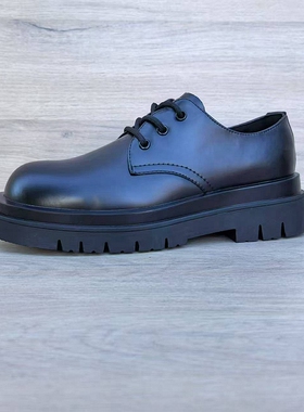男士牛皮工装鞋厚底系带秋季外贸英伦复古休闲大头皮鞋男真皮圆头