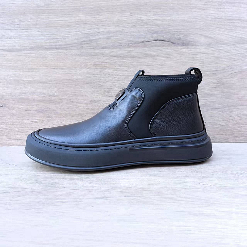 小牛皮时尚休闲棉鞋男厚底缝线