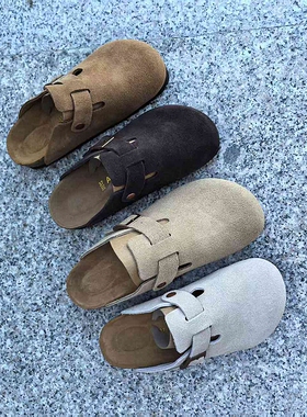 高端手工皮鞋夏季透气休闲百搭半托凉鞋男真皮时尚包头软木勃肯鞋