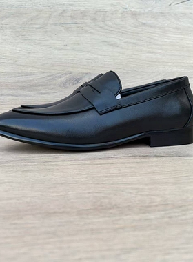 高端手工皮鞋男真皮尖头一脚蹬外贸英伦百搭休闲乐福鞋缝线透气