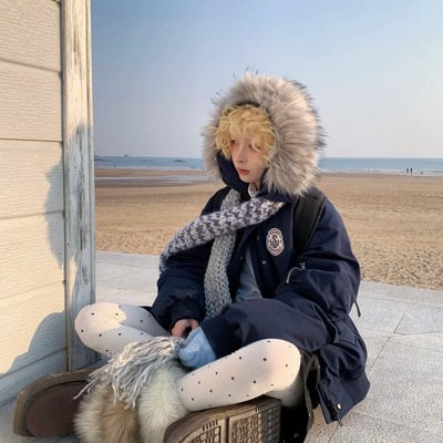 黄子弘凡同款NICEBAD原WORKSOUT连帽毛领派克羽绒棉服复古保暖