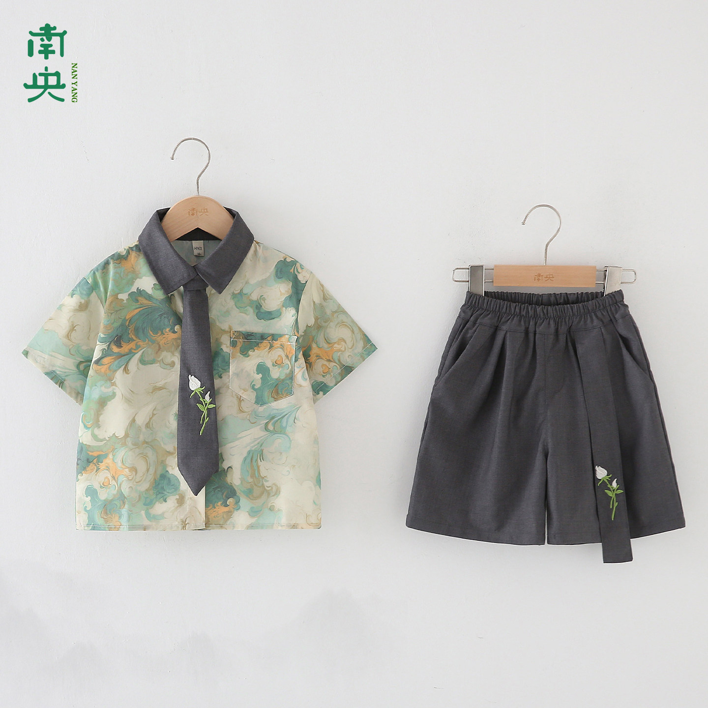 中国风宝宝短袖短裤套装夏季薄款新中式汉服男童西装礼服儿童古装