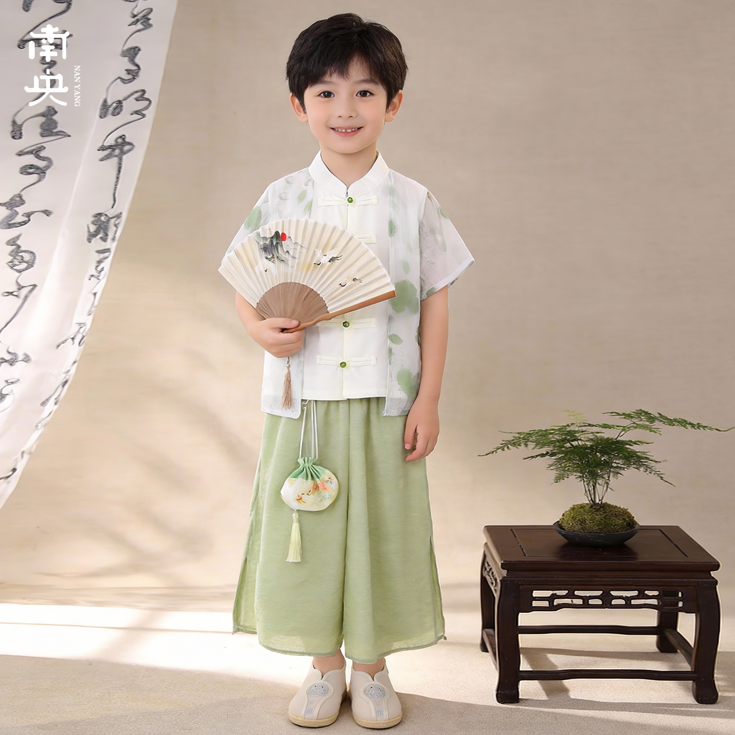日常可穿国风汉服男童短袖套装夏季薄款儿童唐装传统古装六一演出