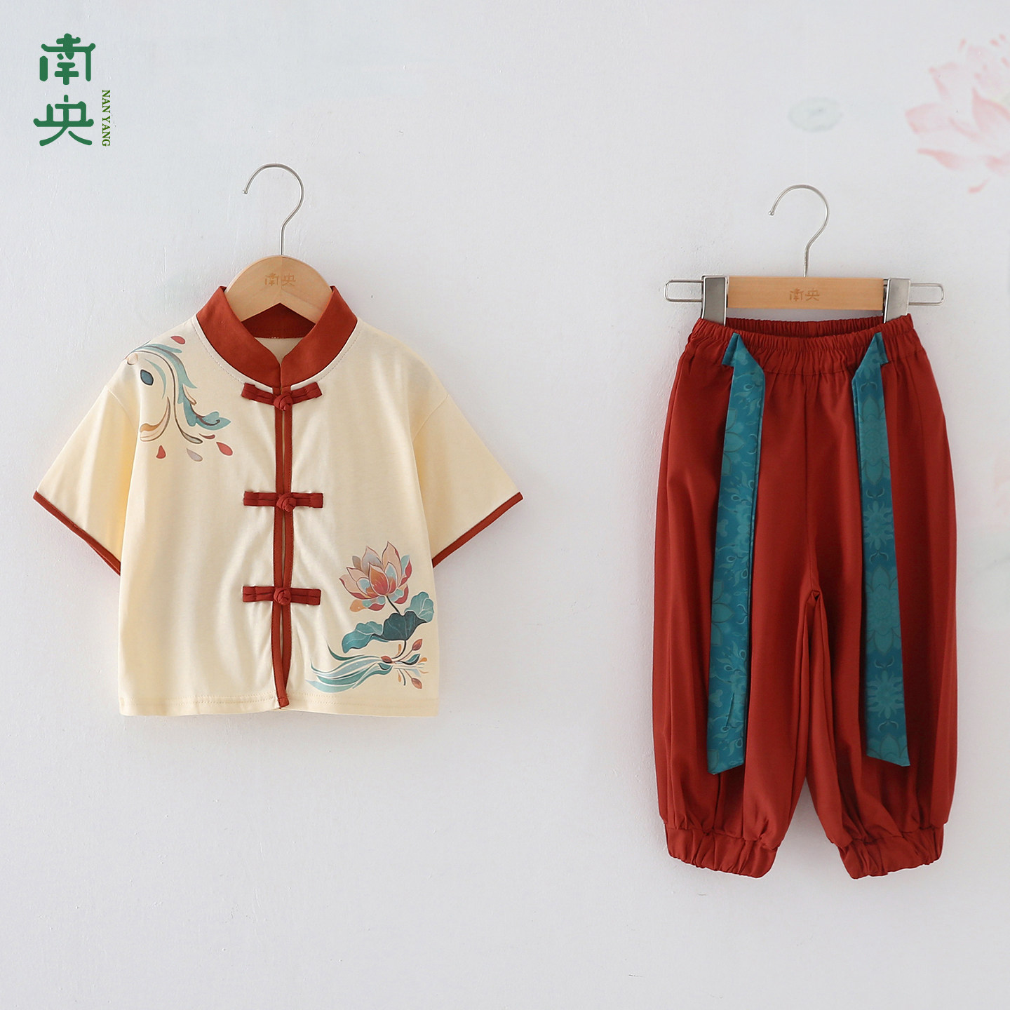 儿童夏季唐装短袖长裤汉服男童套装薄款国风小少爷男孩新中式古装