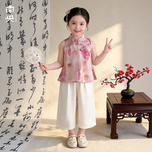 汉服女童夏季薄款改良唐装儿童洋气古装中国风童装小女孩古风套装