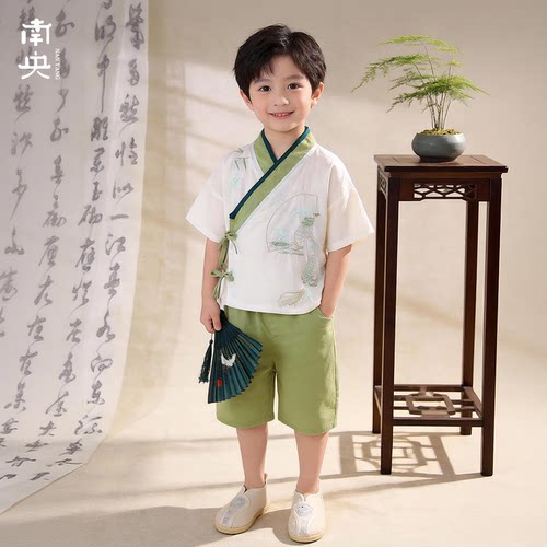 国风小少爷汉服男童短袖套装夏季新中式儿童唐装宝宝六一演出古装