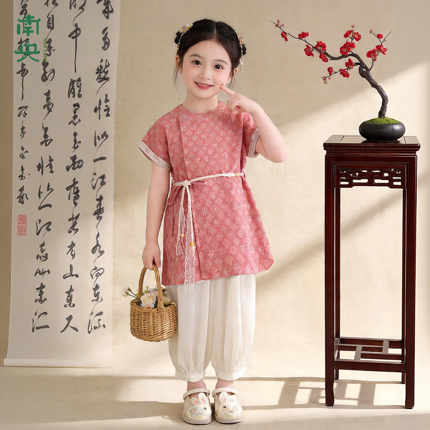 汉服女童唐代圆领衫儿童唐装短袖套装夏季女孩宋制褙子六一演出服