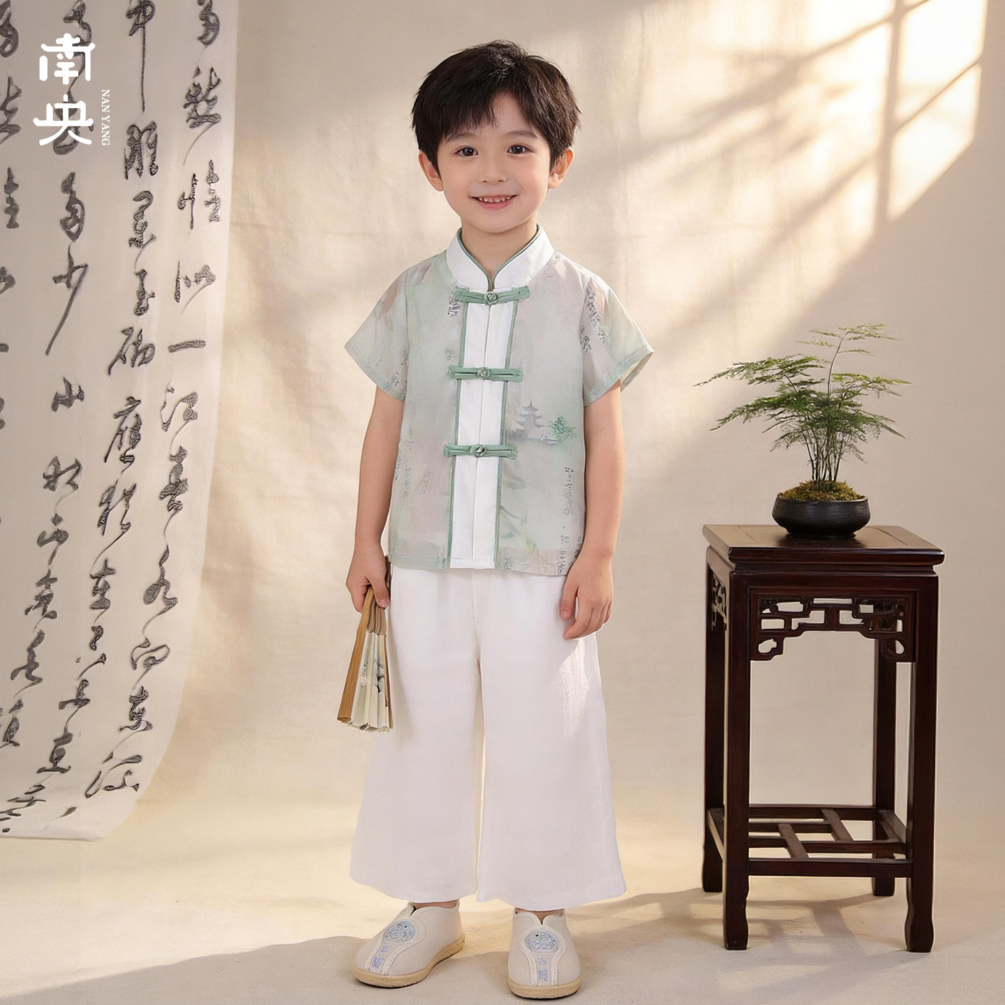 古风亲子汉服男童新中式套装儿童短袖两件套夏季薄款国风中秋演出