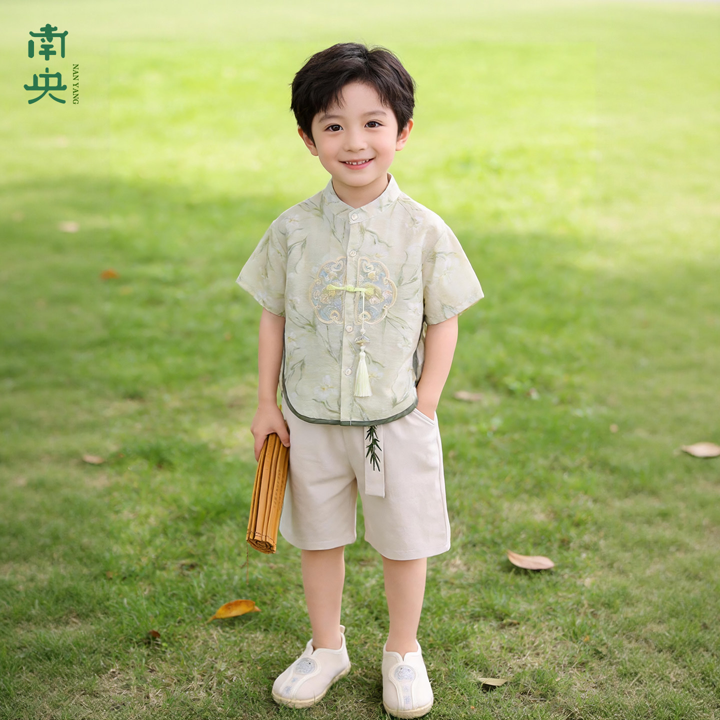 中国风童装男童汉服夏季短袖短裤儿童唐装新中式套装男孩高端古装