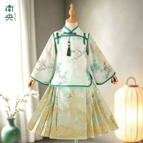 中秋节汉服女童儿童马面裙春秋季新中式套装女孩明制古装日常可穿
