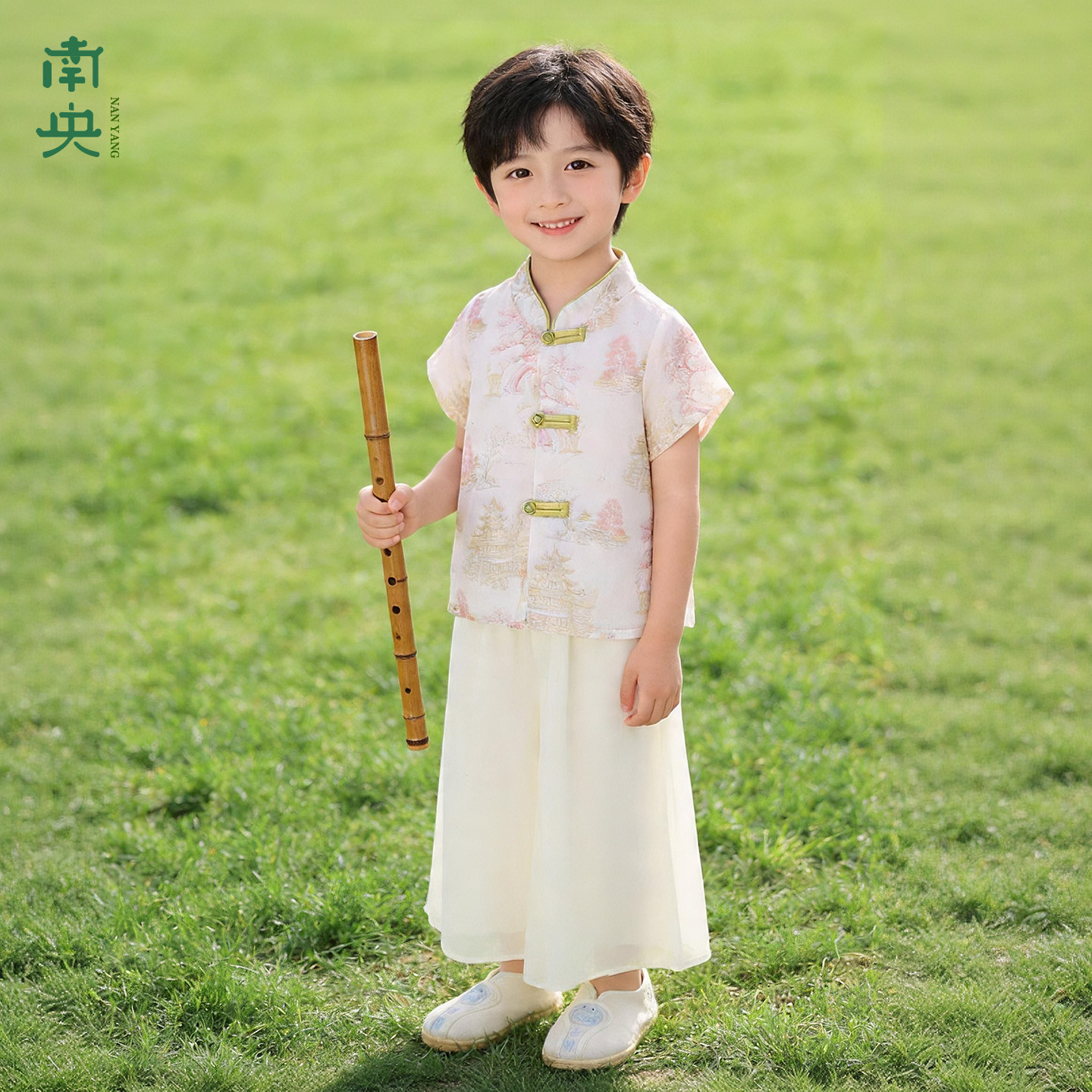 日常汉服男童国风演出服短袖套装儿童帅气古装夏季亲子唐装新中式