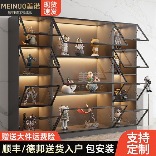 定制书柜带玻璃门家用客厅酒柜整墙防尘轻奢手办柜乐高模型展示柜