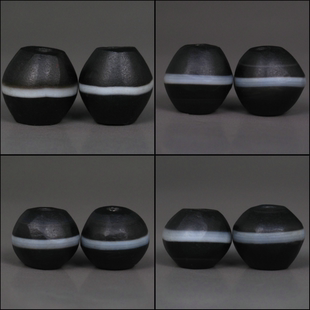 随形黑白一线药师对珠旁系天珠散珠单株配珠饰品佛珠菩提星月配饰