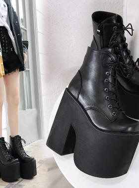 大码鞋时尚新款恨天高17cm厘米舞台DJ表演男女同款夜店粗跟短靴子