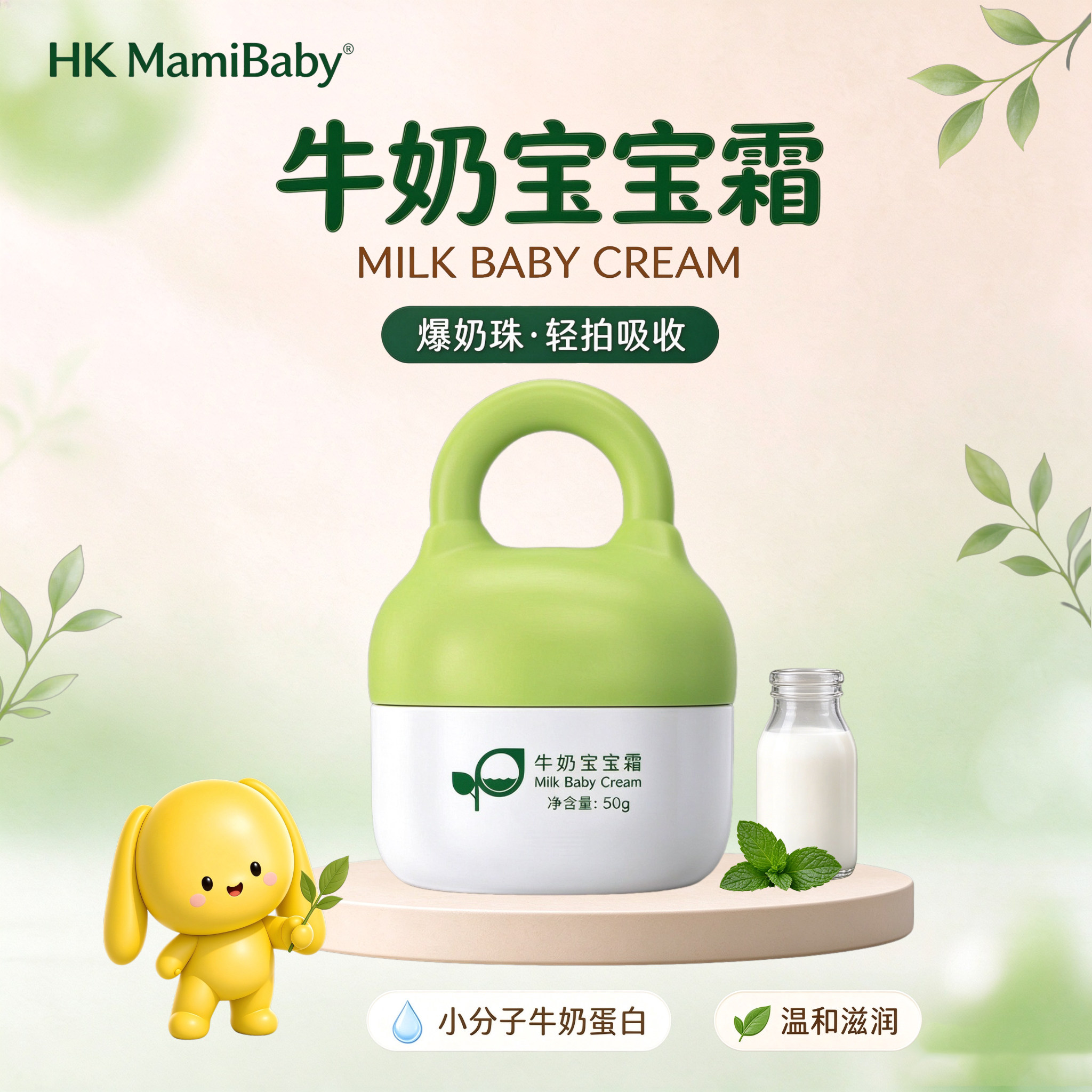 HKmamibaby牛奶宝宝霜爆奶珠温和婴幼儿轻拍吸收小分子蛋白面霜
