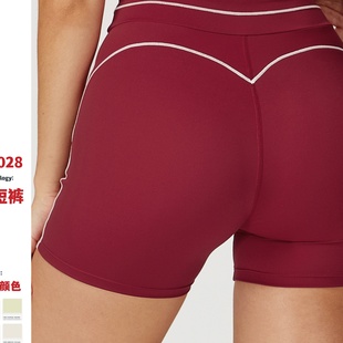 7028 户外跑步健身短裤 泽创跨境欧美高腰运动短裤 撞色休闲瑜伽短裤