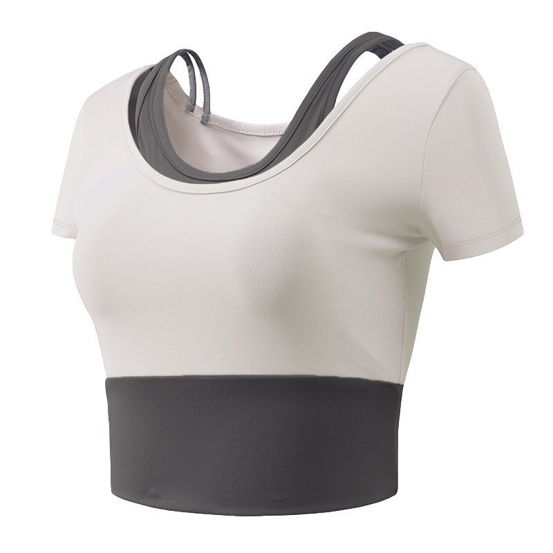 跨境健身紧身假两件瑜伽服短款跑步上衣速干T恤吸汗运动短袖薄,运动/瑜伽/健身/球迷用品,瑜伽套装,淘宝优惠券,粉丝福利购,淘宝优惠卷