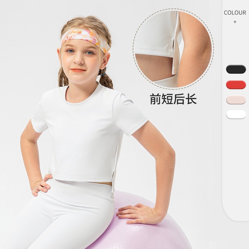 女童瑜伽跑步短袖锦纶亲肤运动服纯色儿童装吸湿透气健身T恤23205,童装/婴儿装/亲子装,T恤,淘宝优惠券,粉丝福利购,淘宝优惠卷