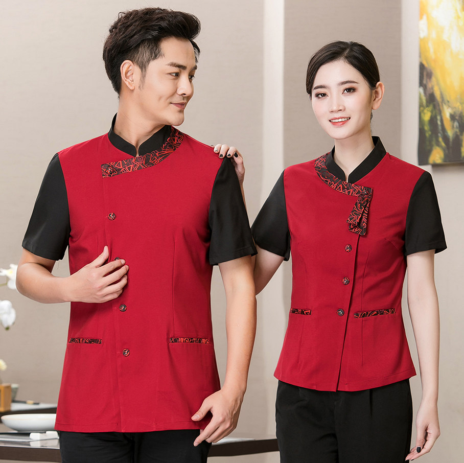 中式茶楼酒店餐饮服务员工作服短袖餐厅饭店农家乐制服夏季透气女