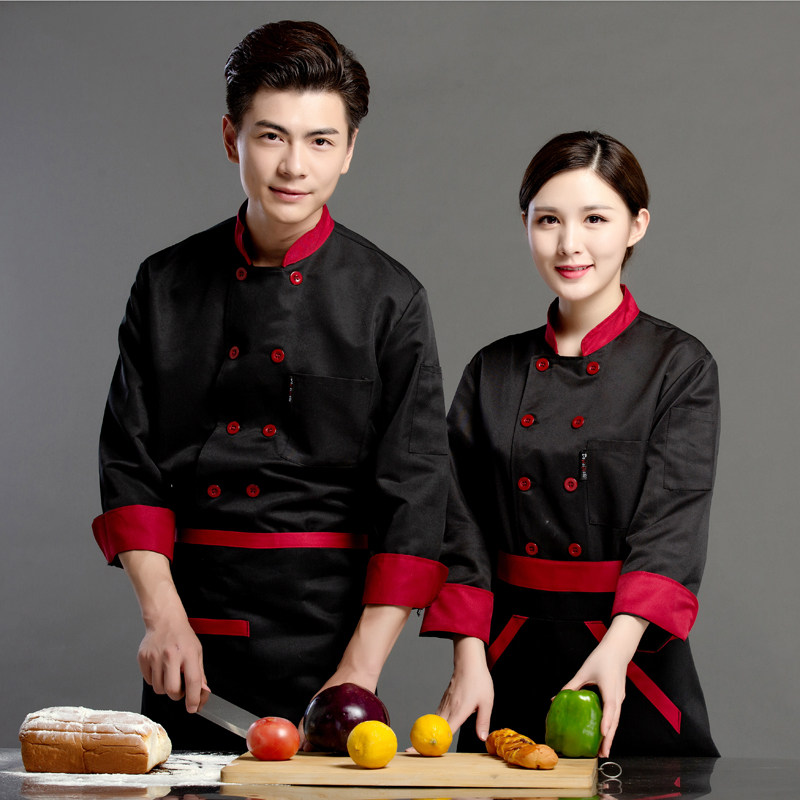 厨房烘焙食堂厨衣男 时尚厨师服长袖西餐厅快餐店工作制服秋冬装