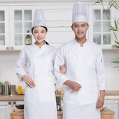 厨师工作服男女短袖 纯白双排扣后厨房饭店烘焙蛋糕面点师制服 长袖