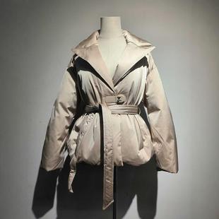 小个子高级范2024春季 黑色廓形绑带洋气女士羽绒服2777