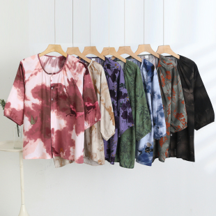 夏季棉绸薄款中袖圆领扣子防嗮服中年精品女士大码休闲体恤人造棉