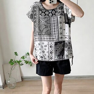 绵绸衫上衣女短袖夏韩版显瘦抽要蝙蝠衫宽松大码人造绵T恤时尚圆