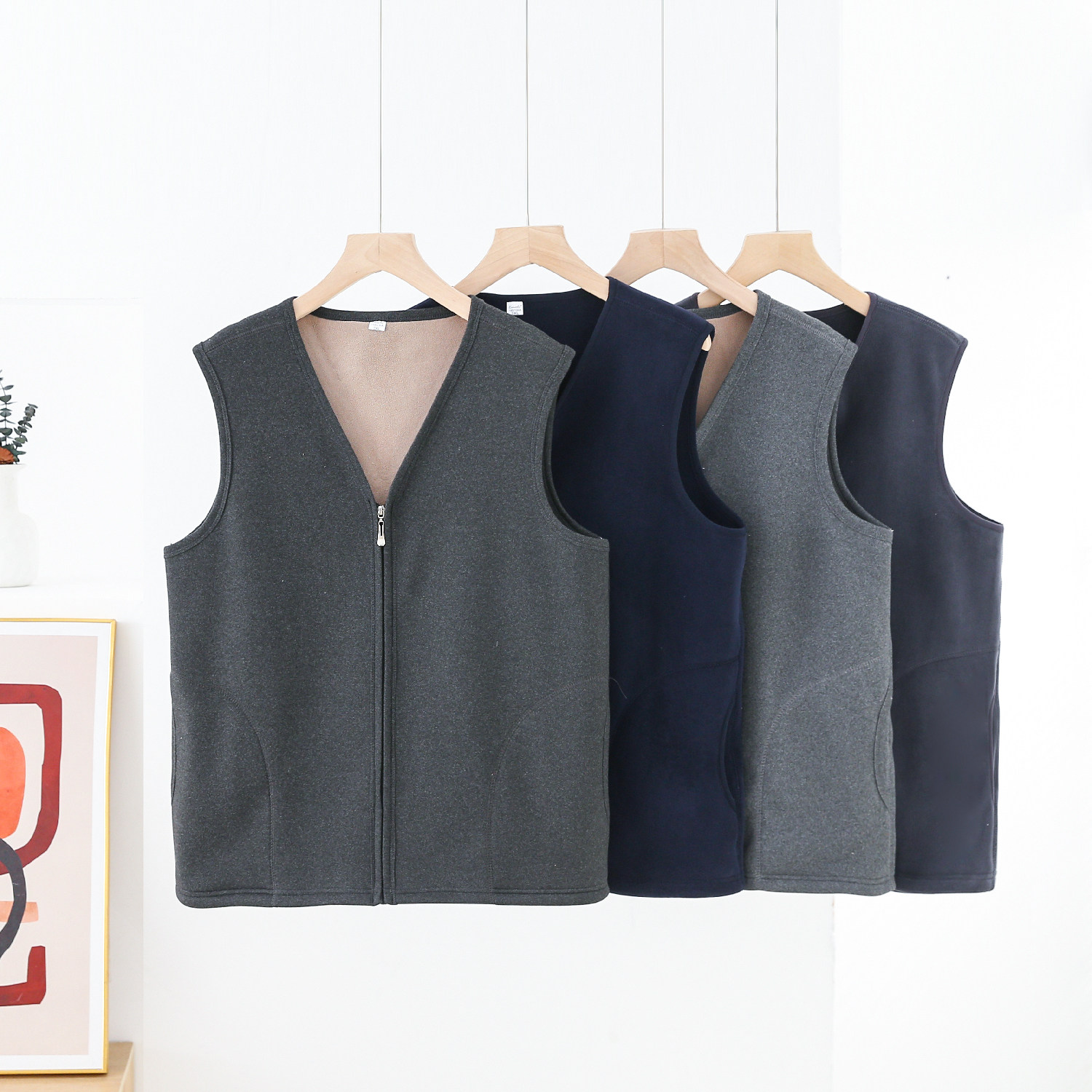 中老年大码马甲男春秋款加绒保暖背心坎肩拉链马夹爸爸装开衫外套,男装,常规马甲,淘宝优惠券,粉丝福利购,淘宝优惠卷