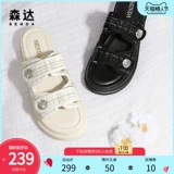 Senda Summer New Throking Mall Тот же липучка клетчатая плоская ткань, повседневная женская сандалии 4C337BT1