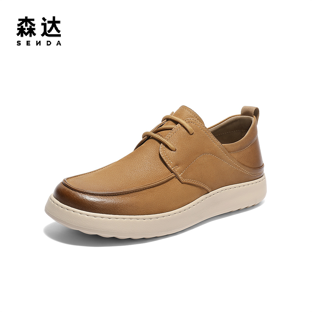 森达休闲皮鞋男2025秋季新款商场同款简约厚底休闲鞋1YD01CM5