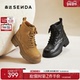森达厚底马丁靴女2025冬新商场同款 酷飒圆头系带真皮短靴XTB01DD5