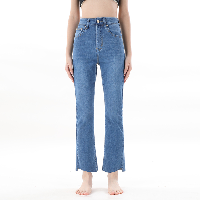 高腰微喇叭牛仔裤美式复古小直筒