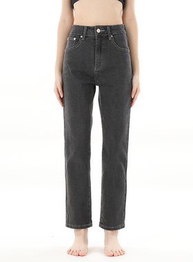 gpod BEFR薄款烟灰黑色高街欧货法式烟管高腰小直筒牛仔裤女新款2