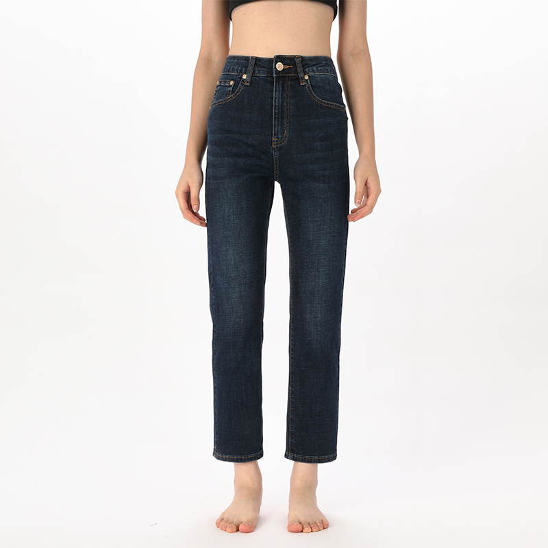 水洗垂感高腰小直筒牛仔裤女